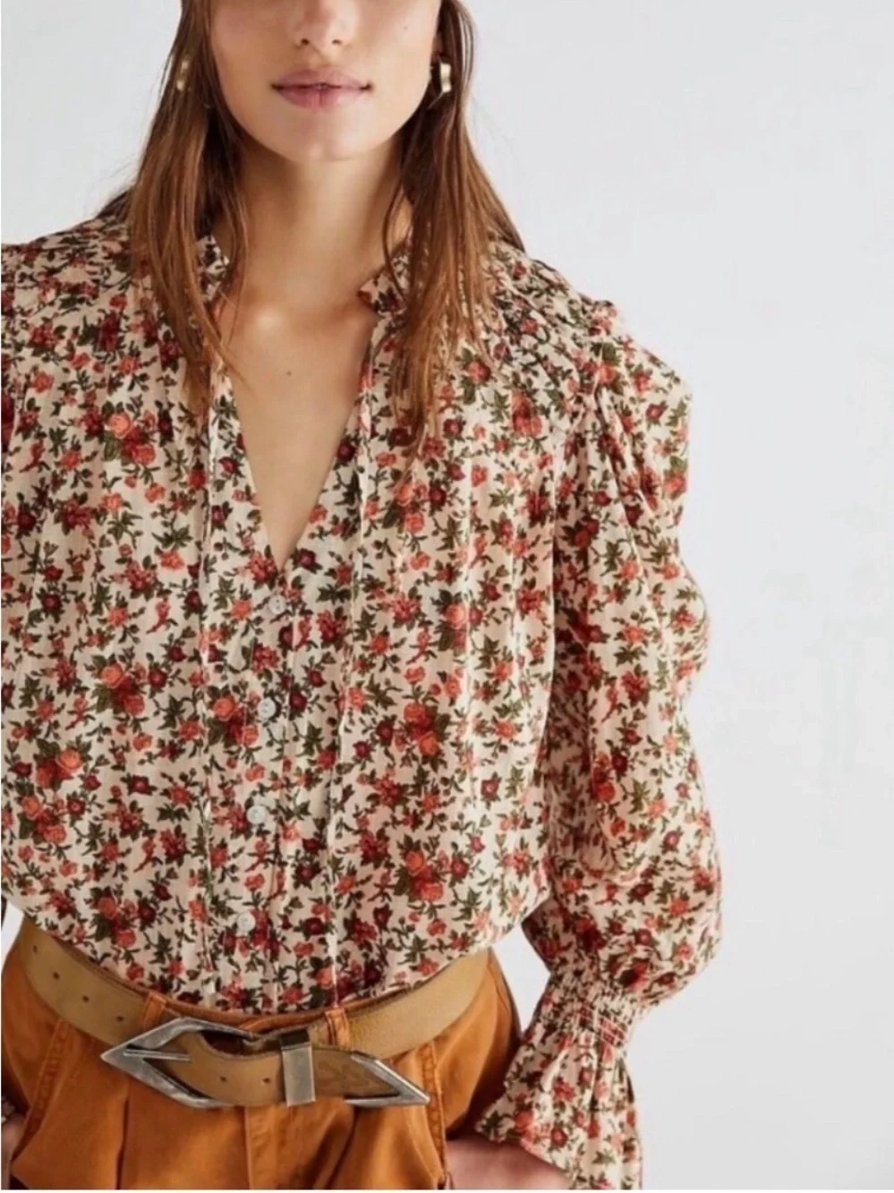 Free People - Meant To BE Vintage Floral Long Sleeve Button Down Blouse Size M